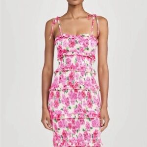 🌸SHOW ME YOUR MUMU Floral Pink Ruffle Dress🌸 size L NWT